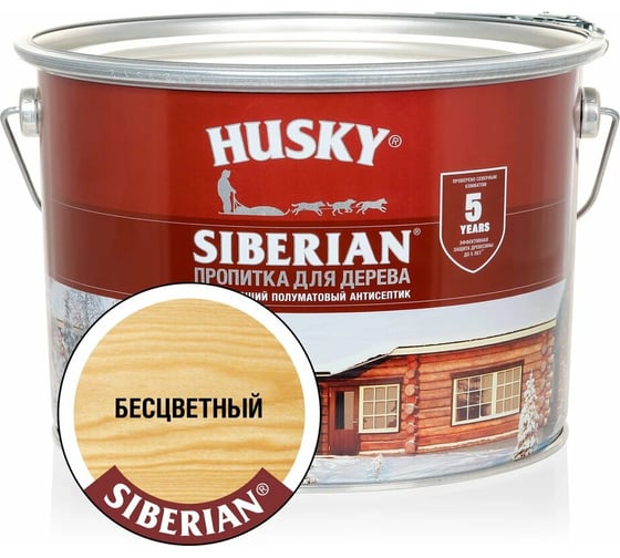 Изображение товара Декоративная пропитка-антисептик для дерева HUSKY SIBERIAN полуматовая бесцветный 9 л 28812
