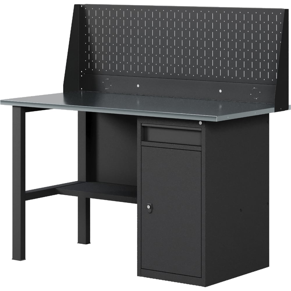 Изображение товара Верстак-стол с одинарной перфопанелью с тумбой/ящик, 1200 мм GREENBERG BLACK VERSTAK_BLACK_W1_P1_1200