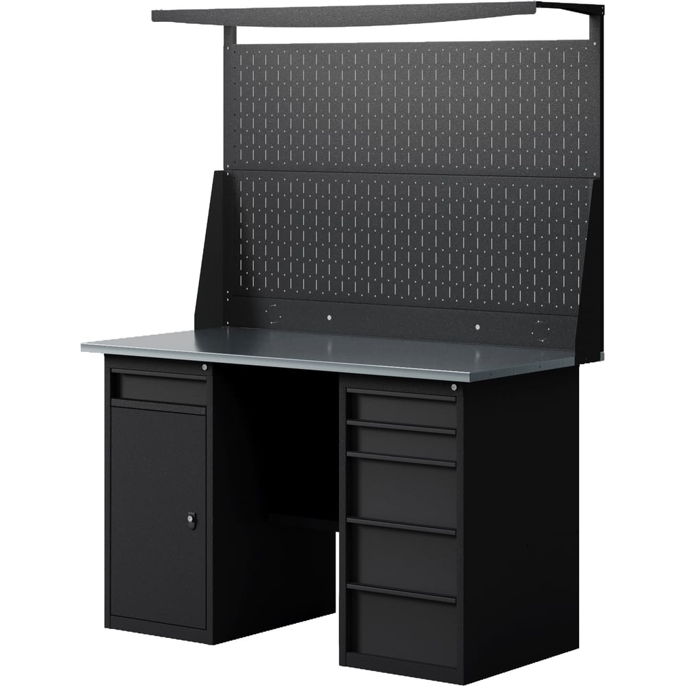 Изображение товара Верстак-стол с двойной перфопанелью с тумбой с ящиками и тумбой/ящик, 1400 мм GREENBERG BLACK VERSTAK_BLACK_WY_Р2_1400