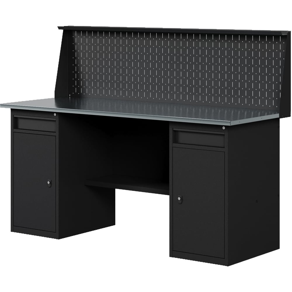 Изображение товара Верстак GREENBERG VERSTAK_BLACK_W2_P_1800 с двумя тумбами и перфопанелью