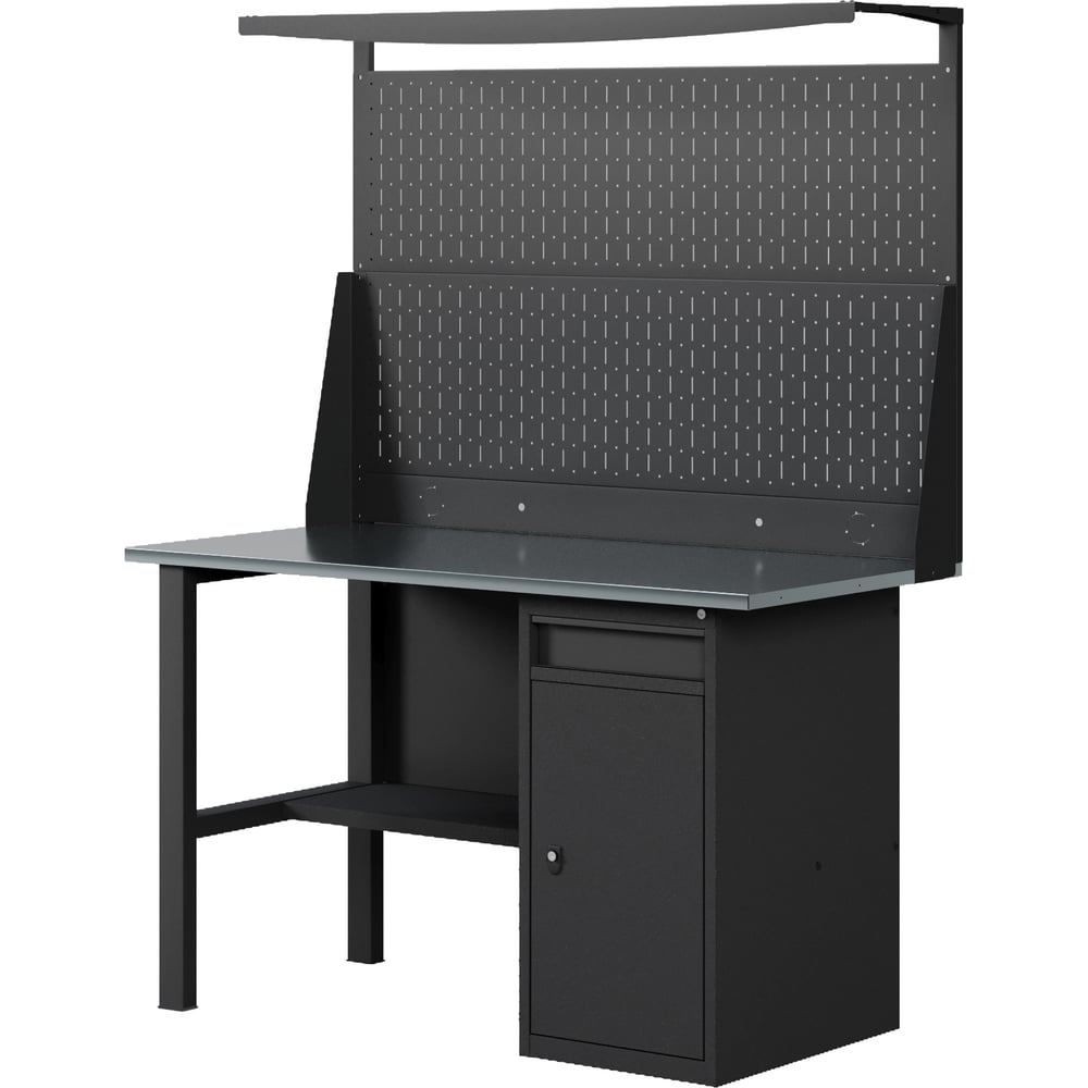 Изображение товара Верстак-стол с двойной перфопанелью с тумбой/ящик, 1200 мм GREENBERG BLACK VERSTAK_BLACK_W1_P2_1200