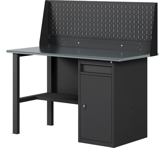 Изображение товара Верстак-стол с одинарной перфопанелью с тумбой/ящик, 1400 мм GREENBERG BLACK VERSTAK_BLACK_W1_ P1_1400
