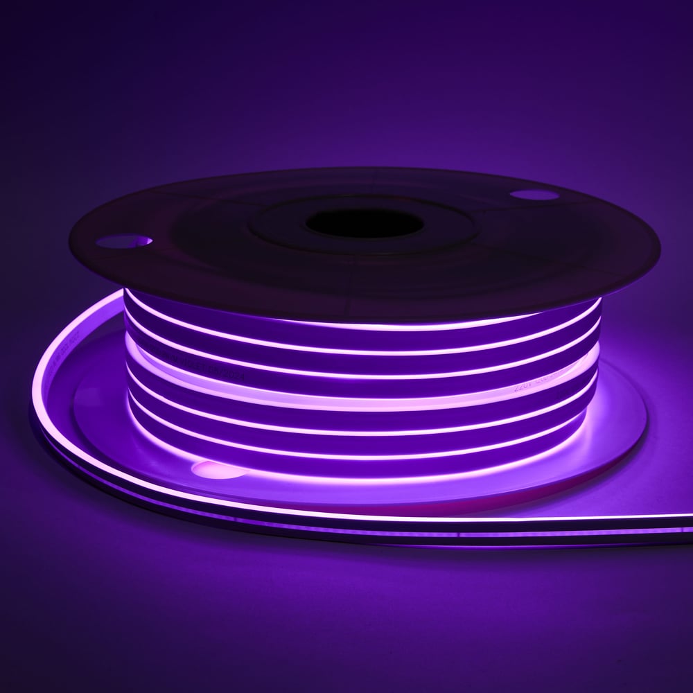 Изображение товара Светодиодная лента Alvar NEON 220В 9Вт фиолетовая, 6х12мм, IP65, шаг резки - 10см 50м AL-N220V_50
