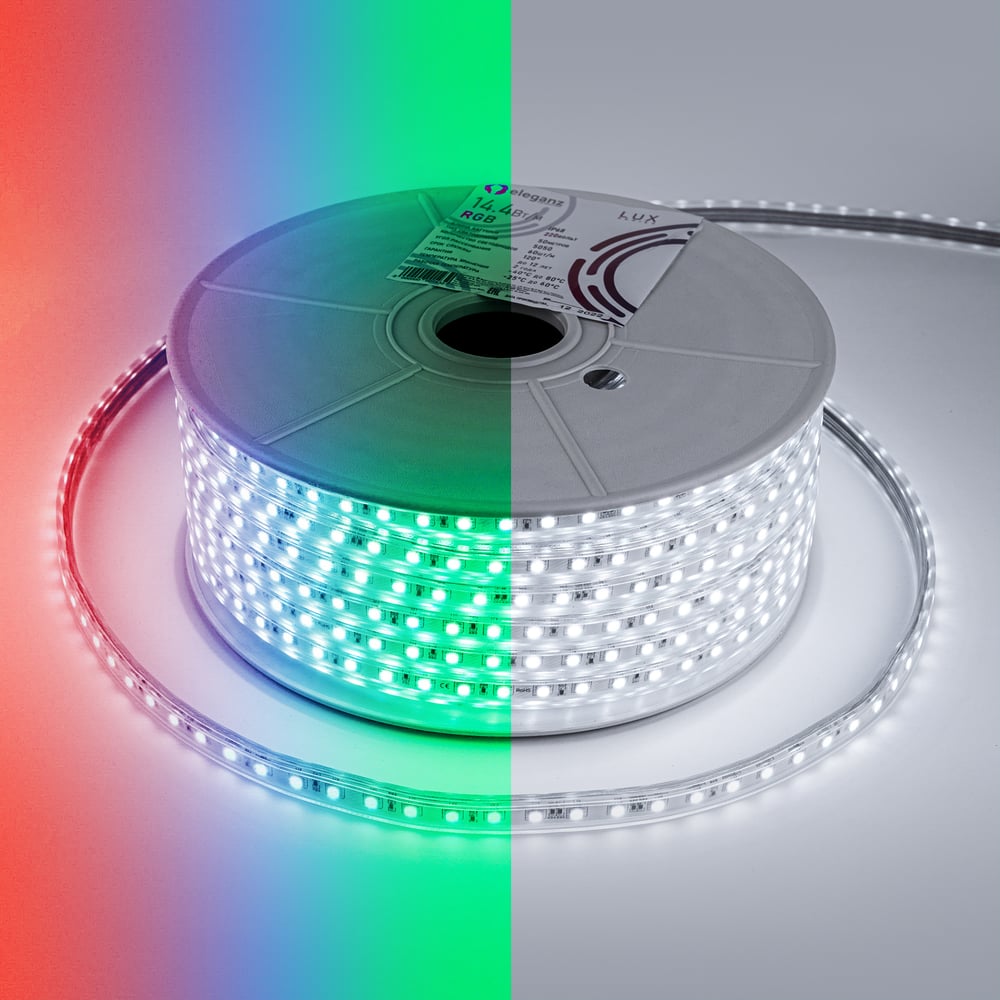 Изображение товара Светодиодная лента Alvar 220В 9.6Вт RGB, 14х7мм, IP65, шаг резки - 10см 50м, AL-22014RGB_50 Изображение товара Светодиодная лента Alvar 220В 9.6Вт RGB, 14х7мм, IP65, шаг резки - 10см 50м, AL-22014RGB_50