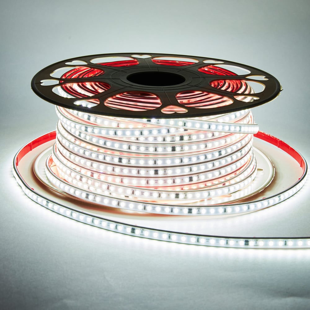 Изображение товара Светодиодная лента Alvar 220В 9.6Вт 6000К холодная, 9х5,5мм, IP65, шаг резки - 10см 50м AL-22096W_50