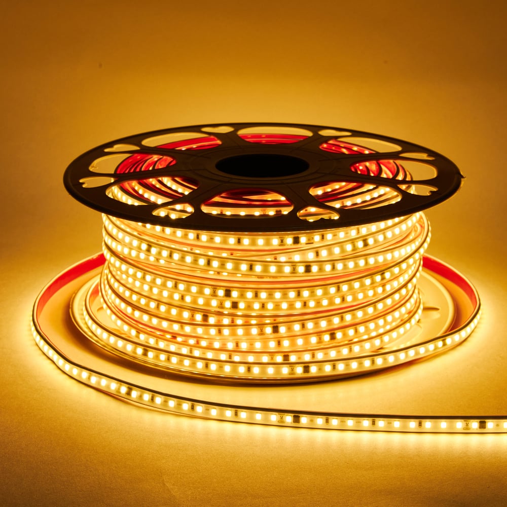 Изображение товара Светодиодная лента Alvar 220В 9.6Вт 3000К теплая, 9х5,5мм, IP65, шаг резки - 10см 50м AL-22096WW_50