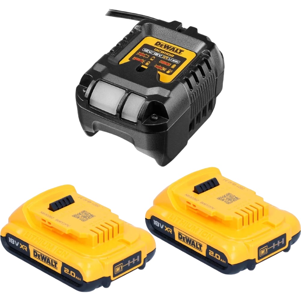 Изображение товара АКБ DEWALT DCB183 набор 2 шт + зарядное DCB1102D2 (18 В, 2 Ач) XR