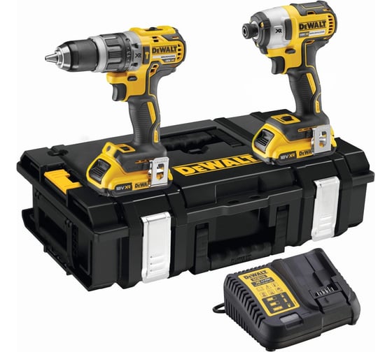 Изображение товара Аккумуляторный набор Dewalt DCK266D2, 18В: ударная дрель-шуруповерт DCD796 + шуруповерт DCF887, с 2 АКБ 2 Ач и ЗУ, в кейсе DCK266D2-QW
