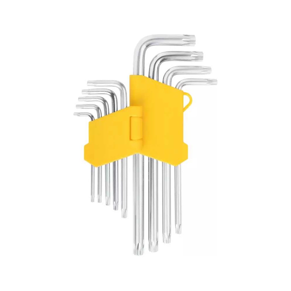 Изображение товара Ключи звездочки FIT CrV сталь, 9 шт., Т10-Т50, с отверстием, длинные, в пластиковом держателе 64026