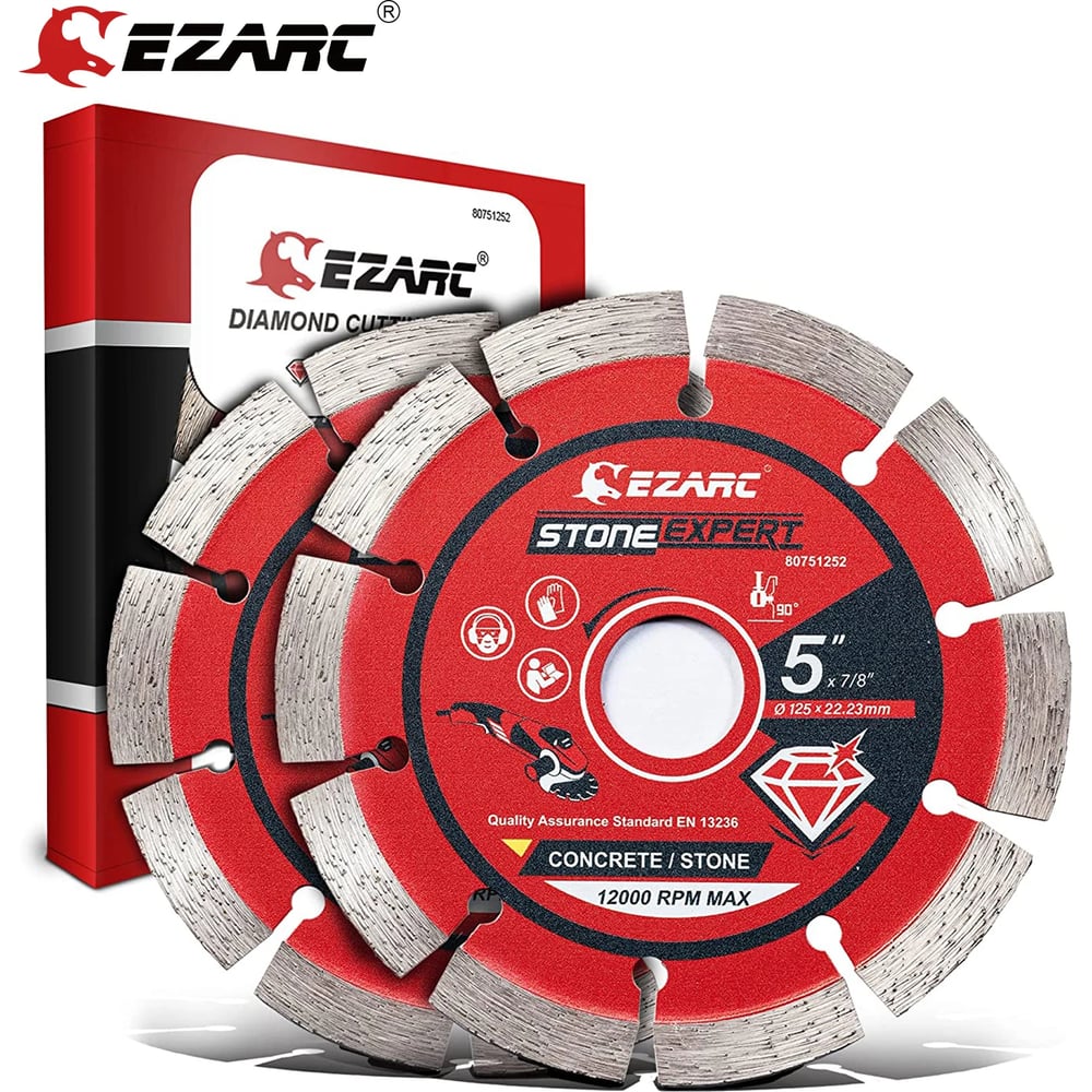 Изображение товара Алмазные отрезные диски Ezarc 125 мм, алмазный сегметный диск для угловой шлифовальной машины, для камня, кирпича, блоков, 2 шт. 80751252