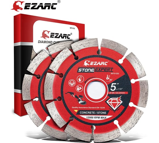 Изображение товара Алмазные отрезные диски Ezarc 125 мм, алмазный сегметный диск для угловой шлифовальной машины, для камня, кирпича, блоков, 2 шт. 80751252