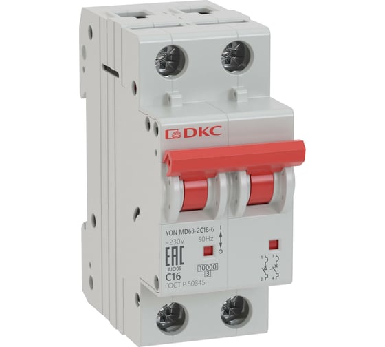 Изображение товара Автоматический модульный выключатель DKC YON MD63 2P 6А C 10kA MD63-2C6-10