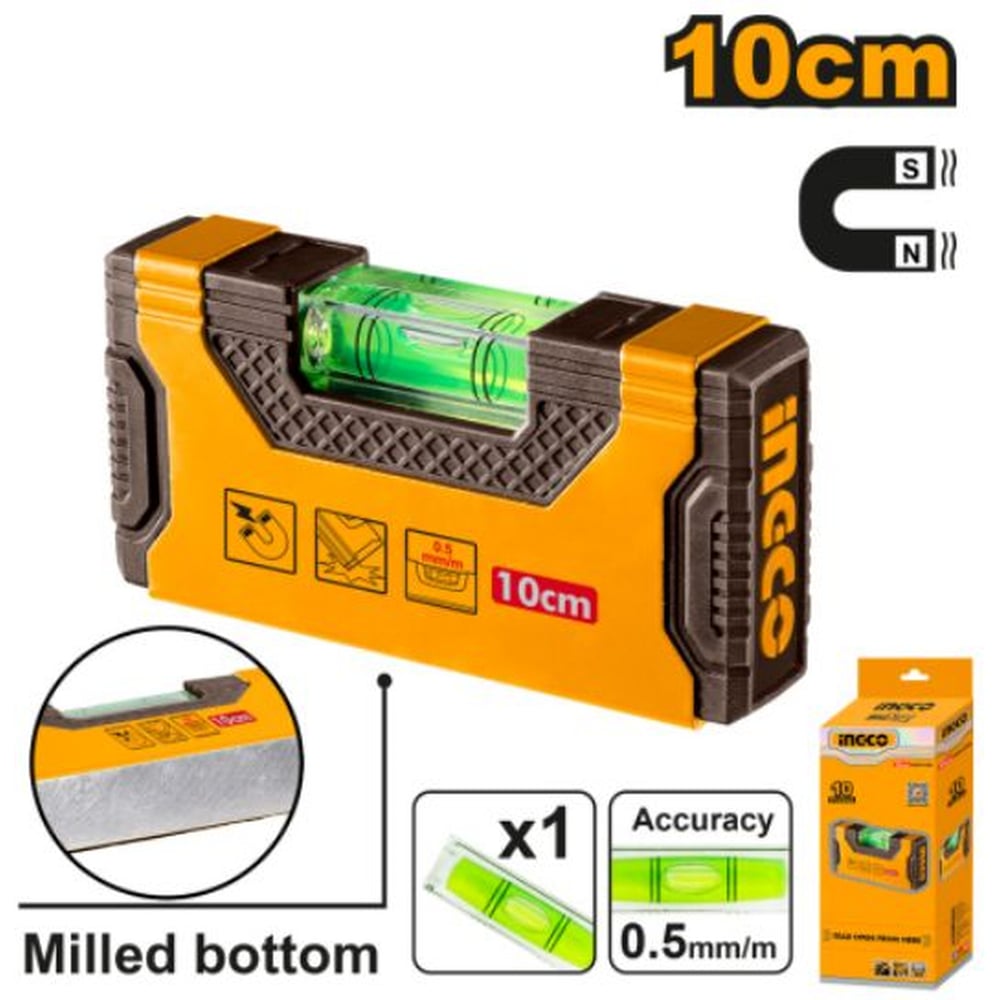 Изображение товара Уровень пузырьковый INGCO INDUSTRIAL 100 мм (10/100) HMSL05101