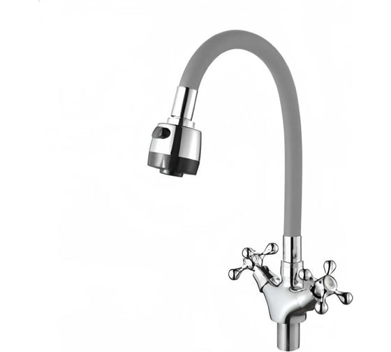 Изображение товара Смеситель для кухни ООО ПКФ Сварком 2 маховика, гибкий излив, серый/хром с/г (уп/1шт) СанТех s045332