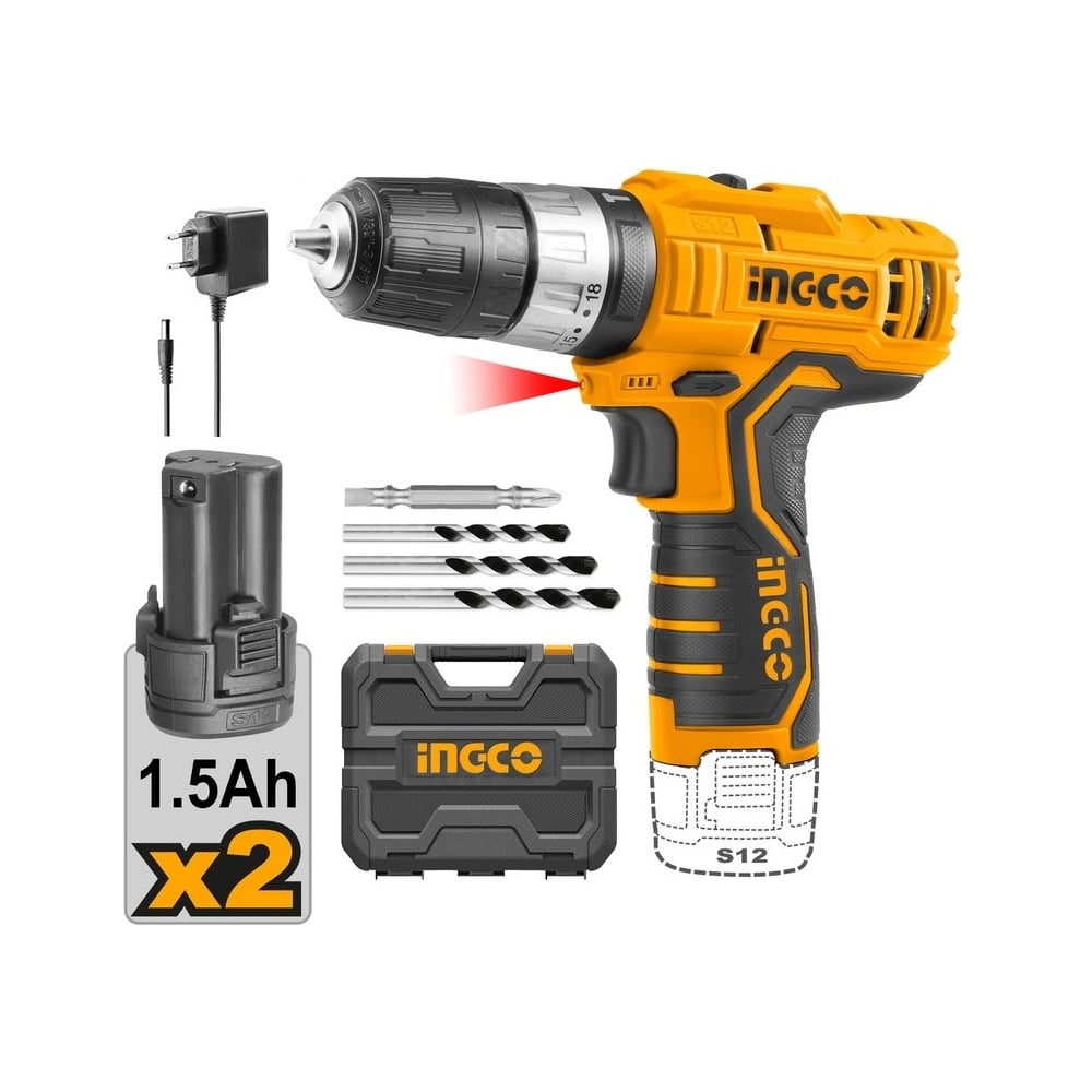 Изображение товара Аккумуляторный ударный шуруповерт INGCO 12В Li-ion шт CIDLI12201