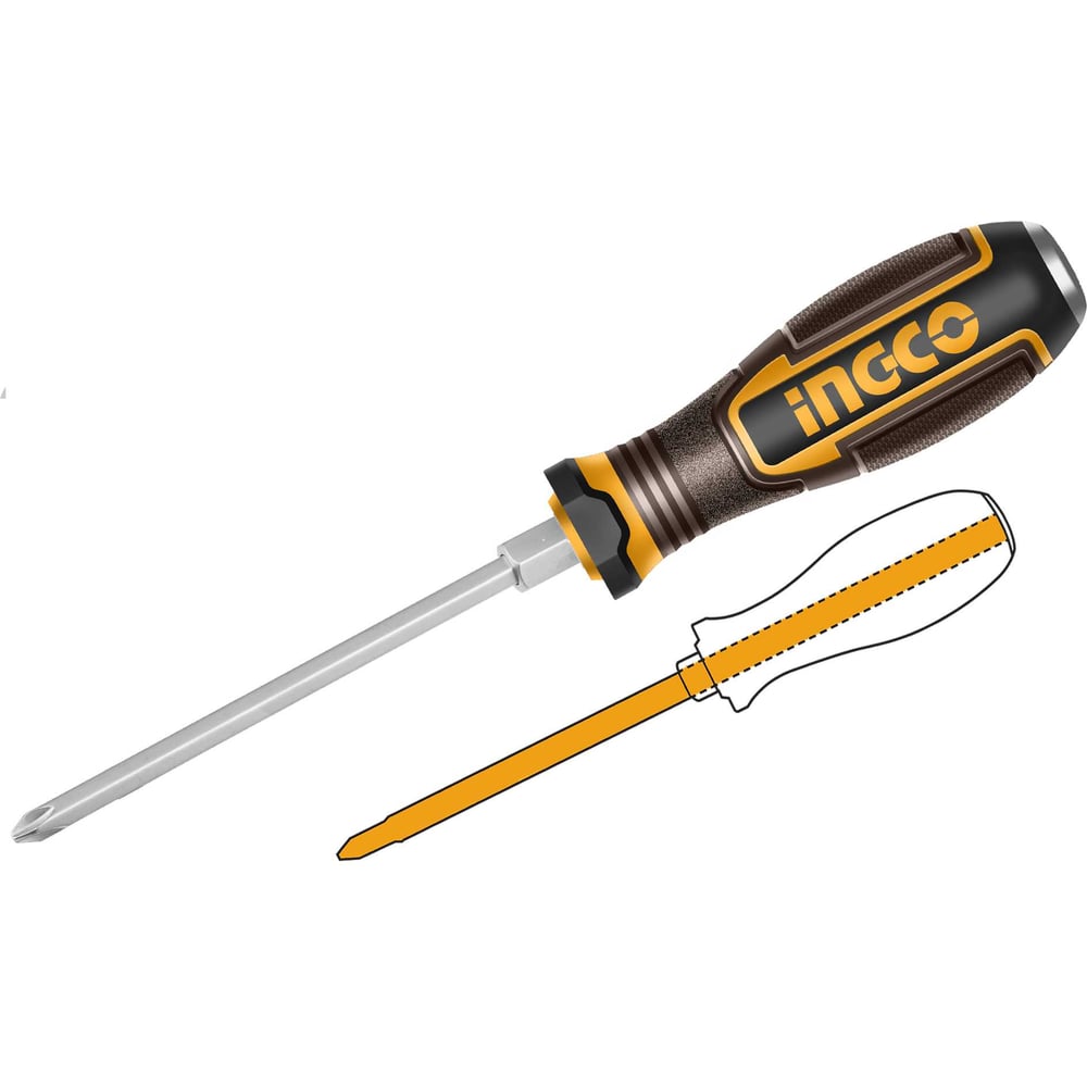 Изображение товара [Инструмент] INGCO PH3x200 Ударная крестовая отвертка с двухкомпонентной рукоятью