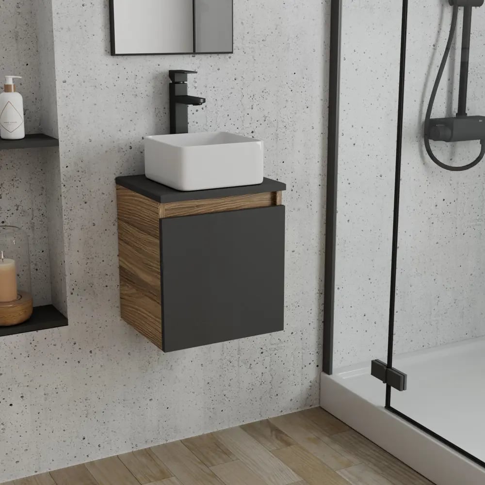 Изображение товара Тумба Bauedge Bau Dream Blackwood 35 с ящиком, графит, раковина BAU Mini 37x23, SD4010