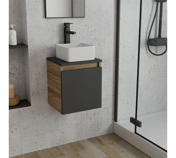 Изображение товара Тумба Bauedge Bau Dream Blackwood 35 с ящиком, графит, раковина BAU Mini 37x23, SD4010