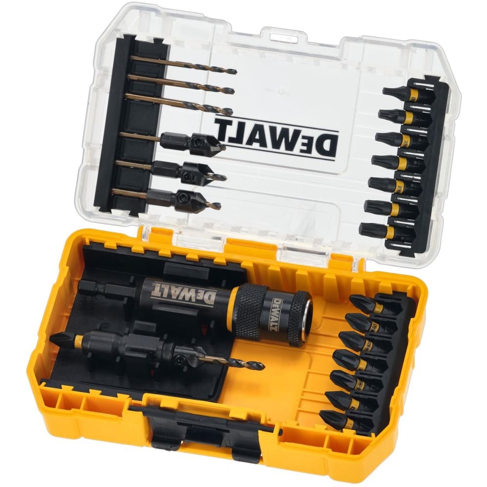 Изображение товара Набор пилотных сверл, зенкеров и бит DEWALT DT70779T, с механизмом быстрой смены, 24 шт, в кейсе DT70779T-QZ