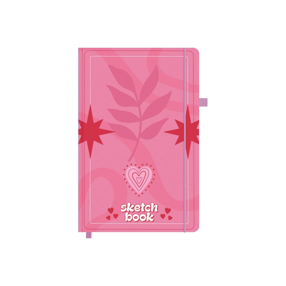 Изображение товара Скетчбук BRAUBERG белая бумага, 140г/м, 130х210мм, 80л, софт-тач, резинка, ART, Pink mood, 117779