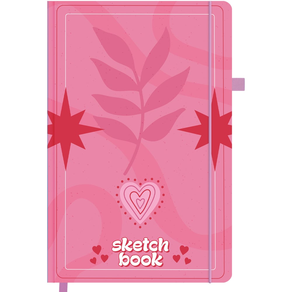 Изображение товара Скетчбук BRAUBERG белая бумага, 140г/м, 130х210мм, 80л, софт-тач, резинка, ART, Pink mood, 117779