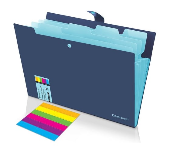 Изображение товара Папка-органайзер на кнопке BRAUBERG Extra 5 отделений, А4, синяя с голубым 274096