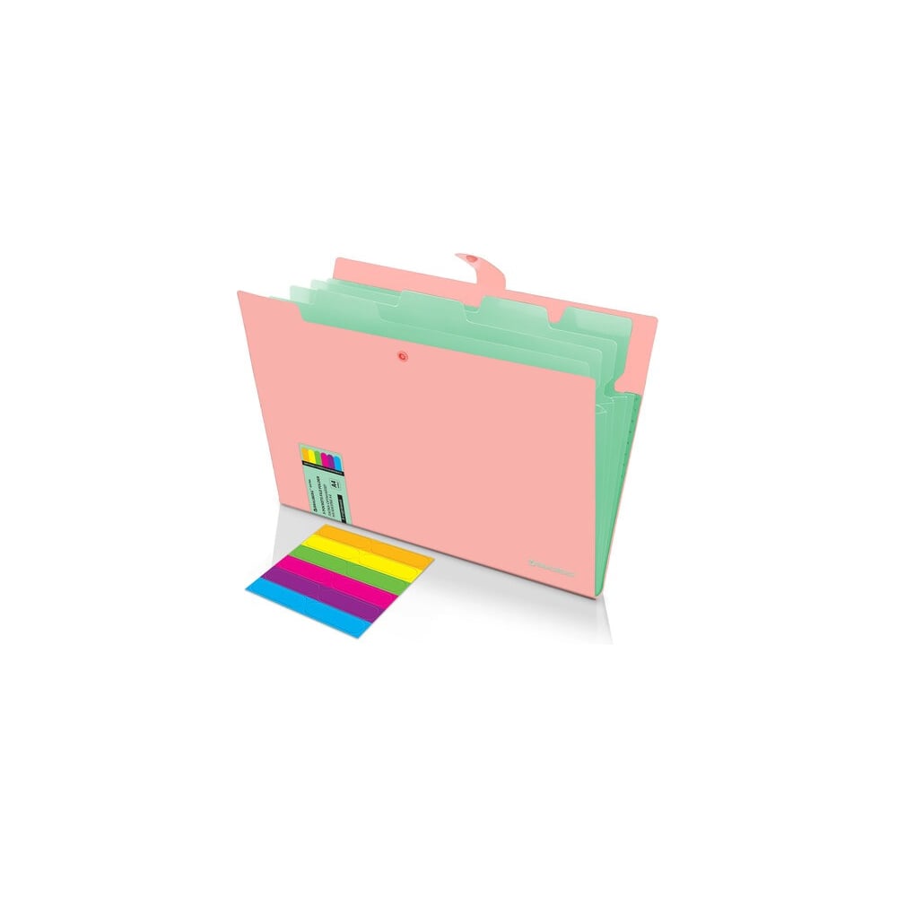 Изображение товара Папка-органайзер на кнопке BRAUBERG Extra 5 отделений, А4, персиковая с мятным 274097