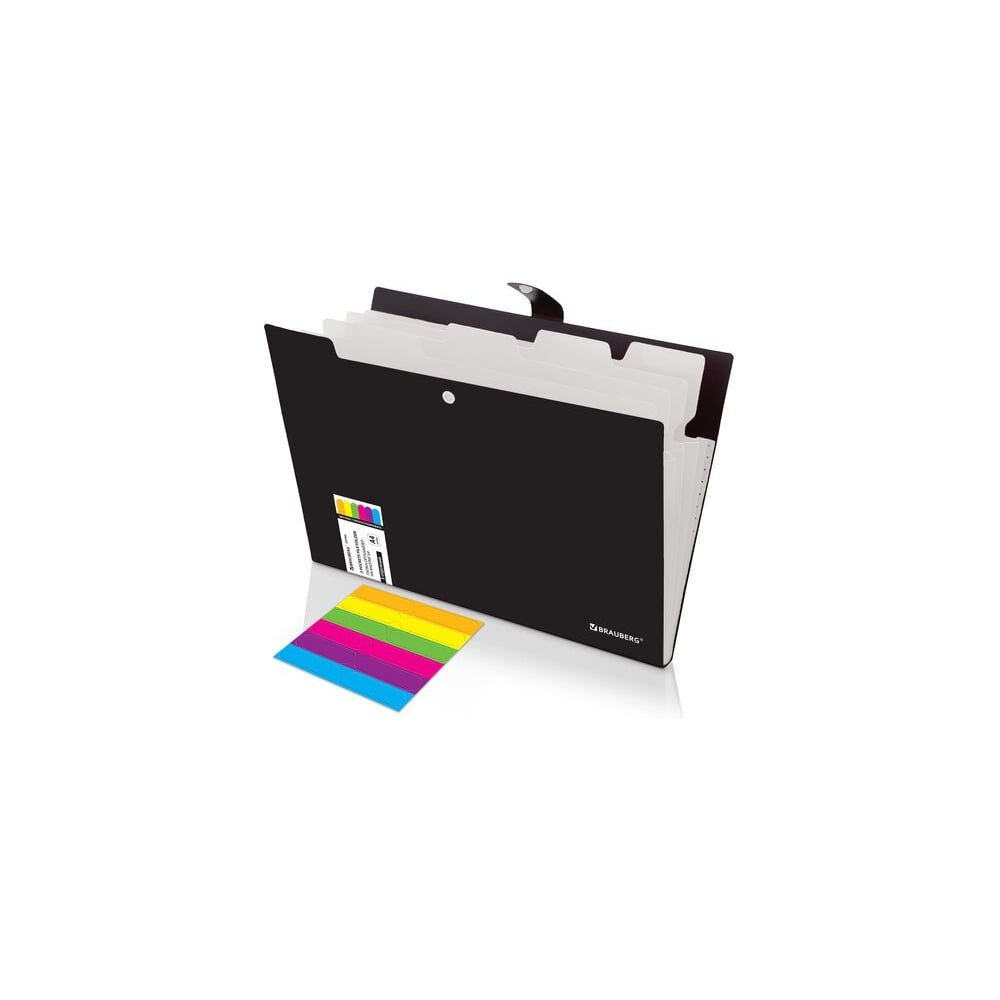 Изображение товара Папка-органайзер на кнопке BRAUBERG Extra 5 отделений, А4, черная с белым, 274094