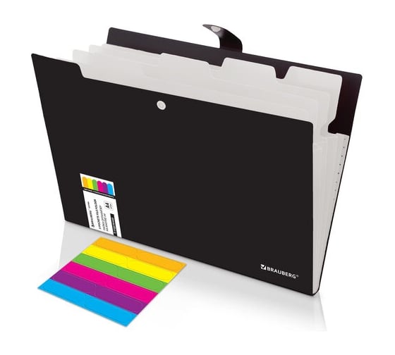 Изображение товара Папка-органайзер на кнопке BRAUBERG Extra 5 отделений, А4, черная с белым, 274094