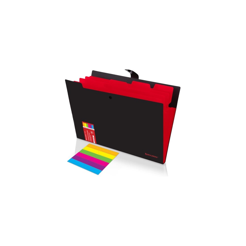Изображение товара Папка-органайзер на кнопке BRAUBERG Extra 5 отделений, А4, черная с красным, 274095