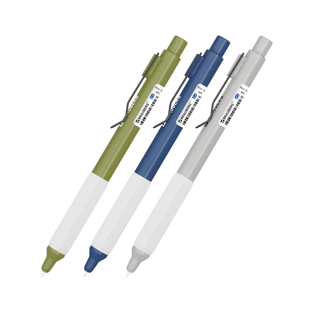 Изображение товара Ручка шариковая автоматическая с грипом BRAUBERG ASSISTANT, синяя, 12 шт., узел 0,5мм, АССОРТИ, 144465