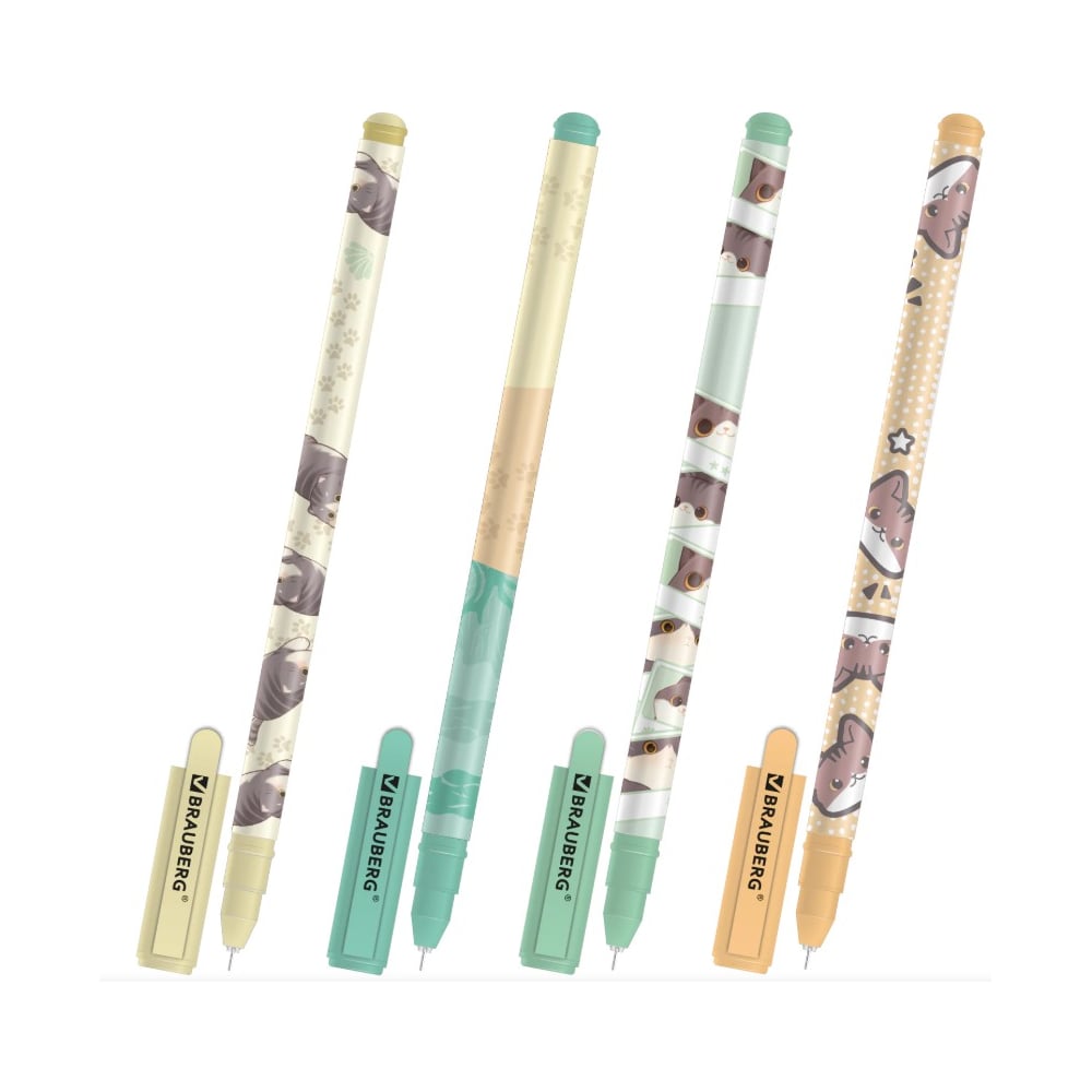 Изображение товара Ручка гелевая, кросс-серия BRAUBERG МИЛЫЕ КОТЫ, синяя, ассорти, игольчатый наконечник 0,5мм, 30 шт., 144480