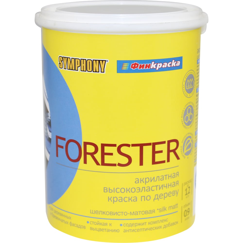 Изображение товара SYMPHONY Форестер А пласт. Краска по дереву для фасада, 0.9 л, белая