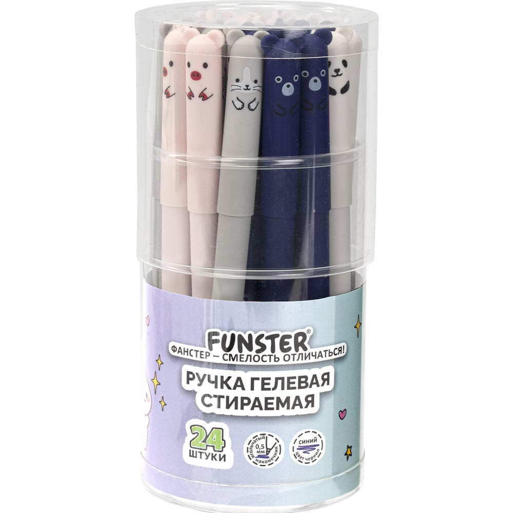 Изображение товара Ручка гелевая FUNSTER CUTE ANIMALS 0,5 мм (синий) набор 24 шт.