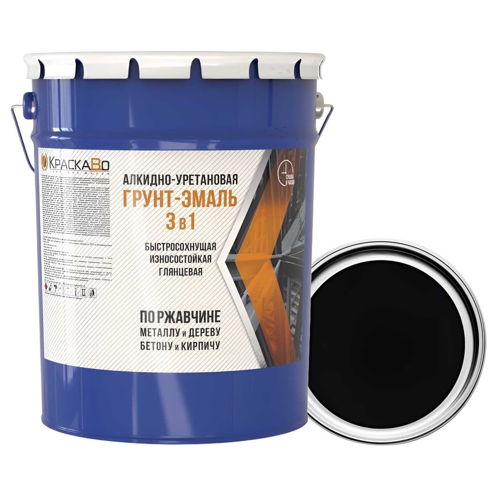 Изображение товара Грунт-эмаль алкидно-уретановая 3 в 1 Москвичка КраскаВо строительная, черная, 25кг 4620105774598