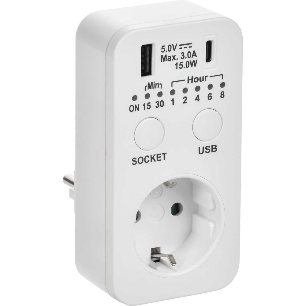Изображение товара Розетка-таймер IEK РТЭ-4 с USB 15мин-8ч 16А IP20 бел