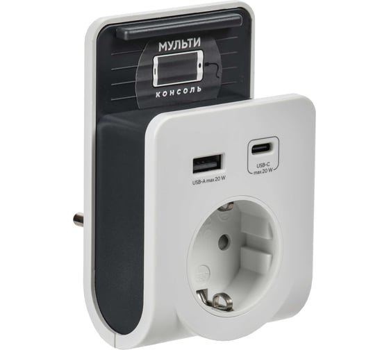 Изображение товара Адаптер IEK Т-03/01 1 место 2P+PE 16А 2хUSB A+C 20Вт бел. WTP11-16-01-1A1C-ZU-K01