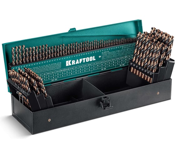 Изображение товара Набор сверл по металлу KRAFTOOL Cobalt 118 шт, (1-13 мм), сталь М42, HSS-Co(8%) 29656-H118