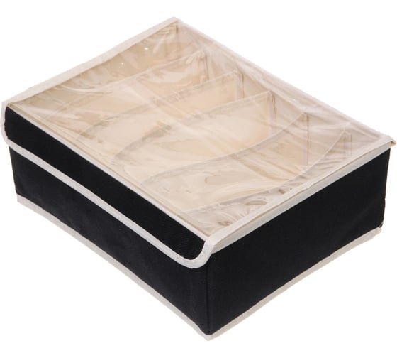 Изображение товара Кофр - органайзер для хранения вещей с прозрачной крышкой Селфи УЮТДОМА, цвет черный, 6 отделений, 32*23*12см 834-337