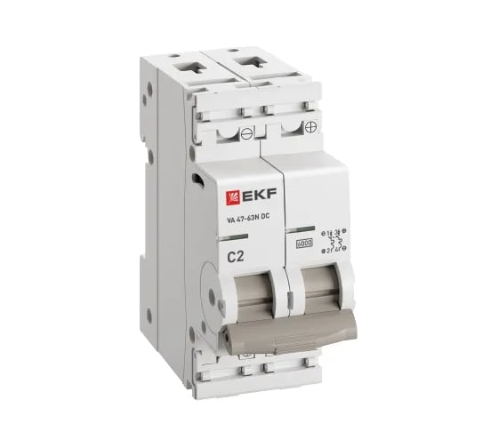 Изображение товара Автоматический выключатель EKF ВА 47-63N DC 2P 2А (C) 6kA PROXIMA M63DC622C