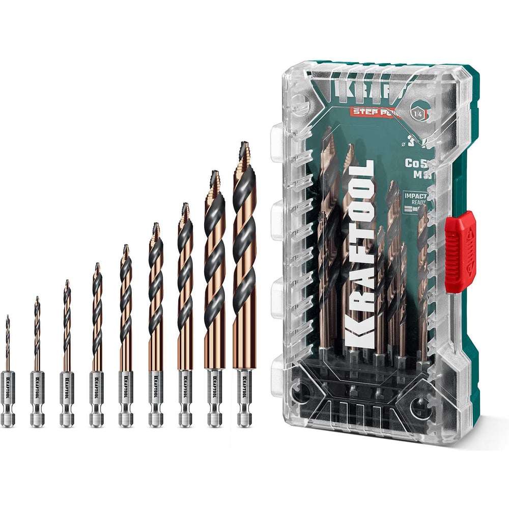 Изображение товара Набор сверл по металлу KRAFTOOL Step Point 10 шт, для винтовертов и шуруповертов 29653-H10