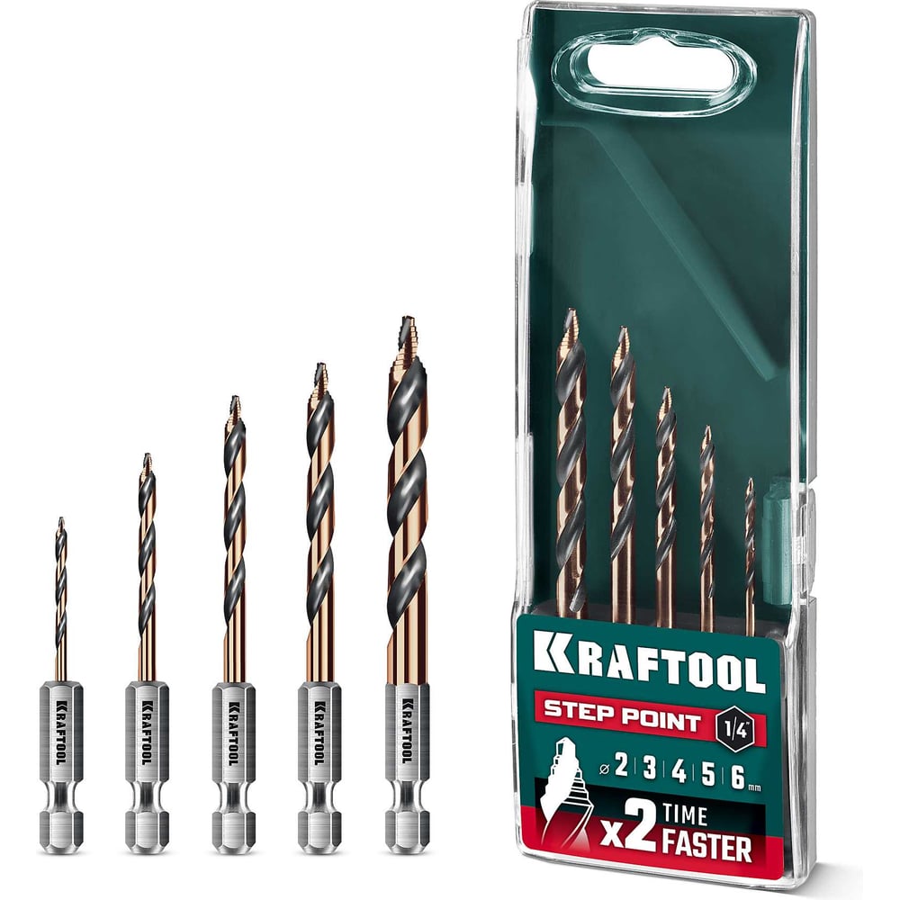Изображение товара Набор сверл по металлу KRAFTOOL Step Point 5 шт, для винтовертов и шуруповертов 29653-H5