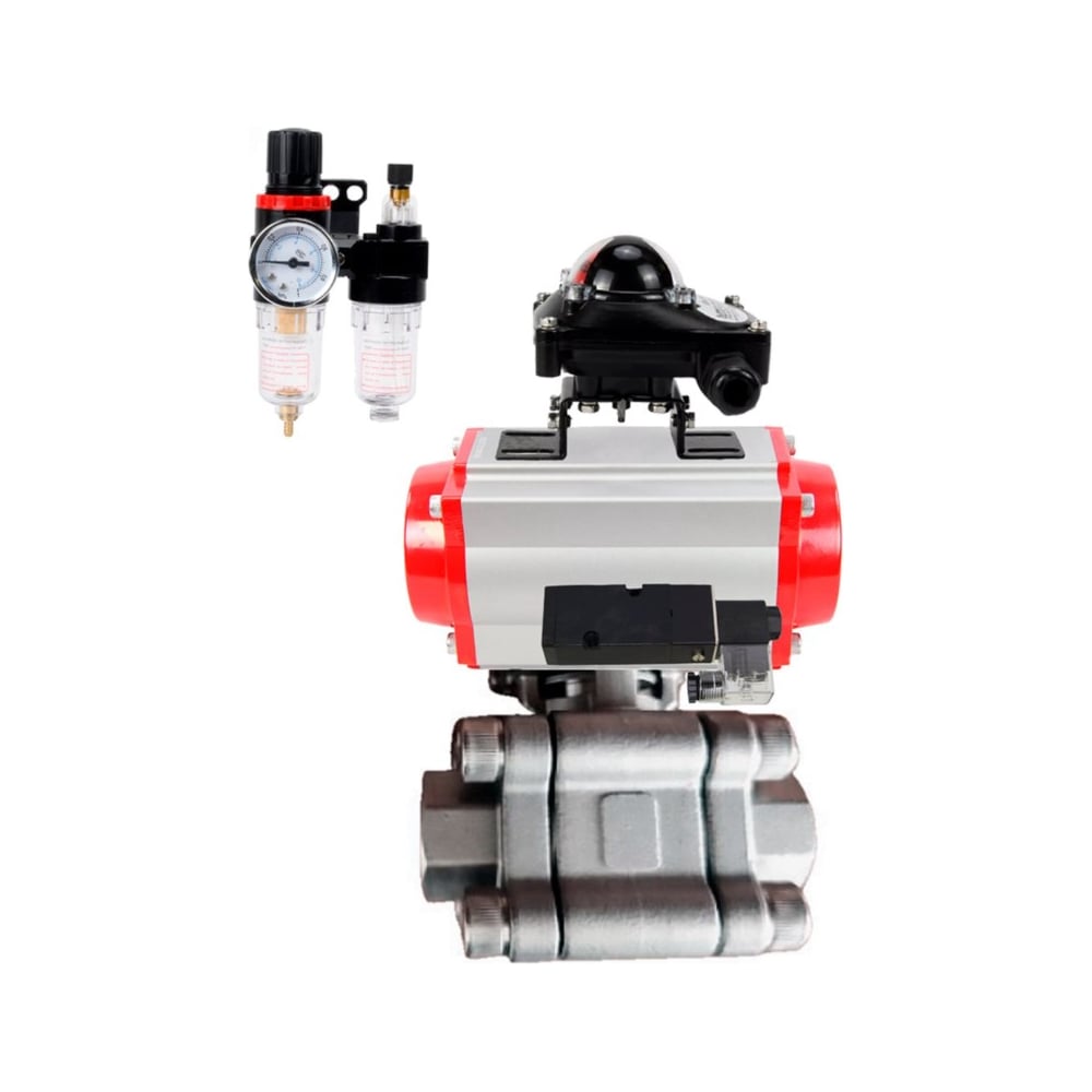 Изображение товара Кран шаровой DN40 316-316-PTFE-FP-SW-ISO-H с под приварку и пневмоприводом 220В