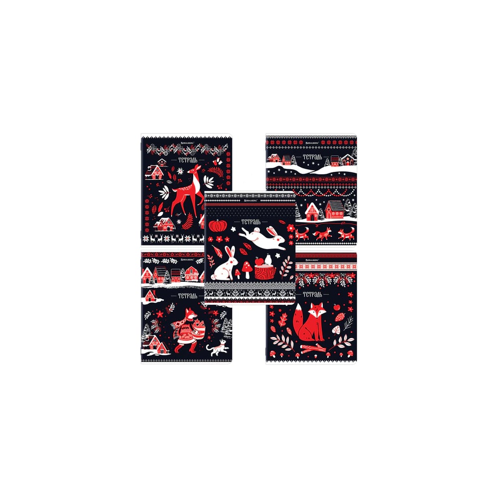 Изображение товара Бизнес-тетрадь BRAUBERG А5 48л. скоба, клетка, КОМПЛЕКТ 5 шт., TWIN-лак, Орнамент из сказки, (микс в спайке), 405650