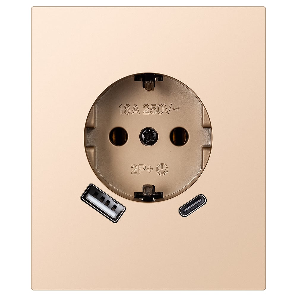 Изображение товара Розетка одноместная с заземлением Smartbuy USB+Type-C модульная 16А шампань акрил Альтаир SBE-m11ia-16-S1-USB