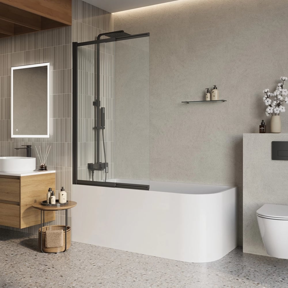 Изображение товара Душевая шторка для ванны BelBagno LUCE с прозрачным стеклом и черным профилем