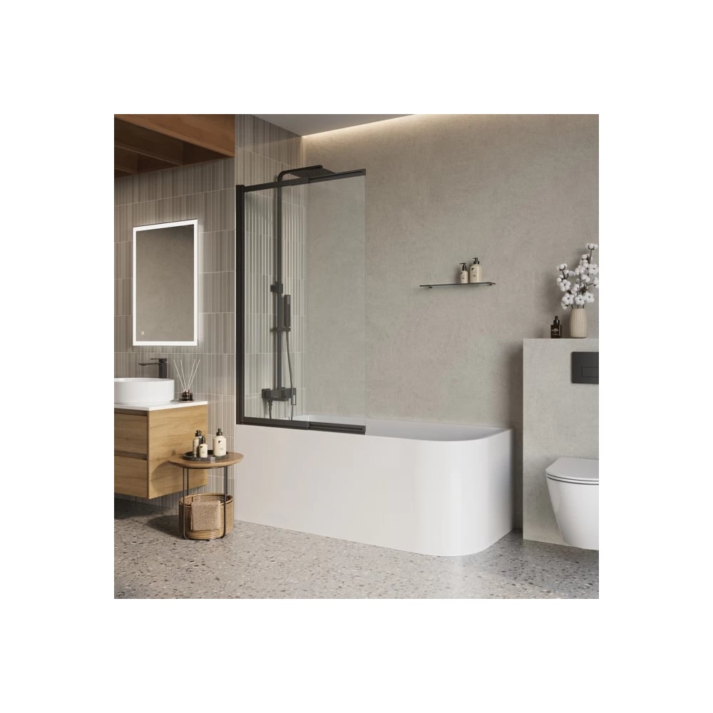 Душевая шторка на ванну BelBagno LUCE-VF-11-90/145-C-NERO