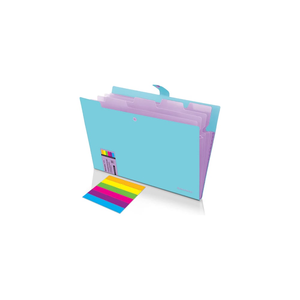 Изображение товара Папка-органайзер BRAUBERG на кнопке 5 отделений, Extra, А4, голубая с лиловым, 274099