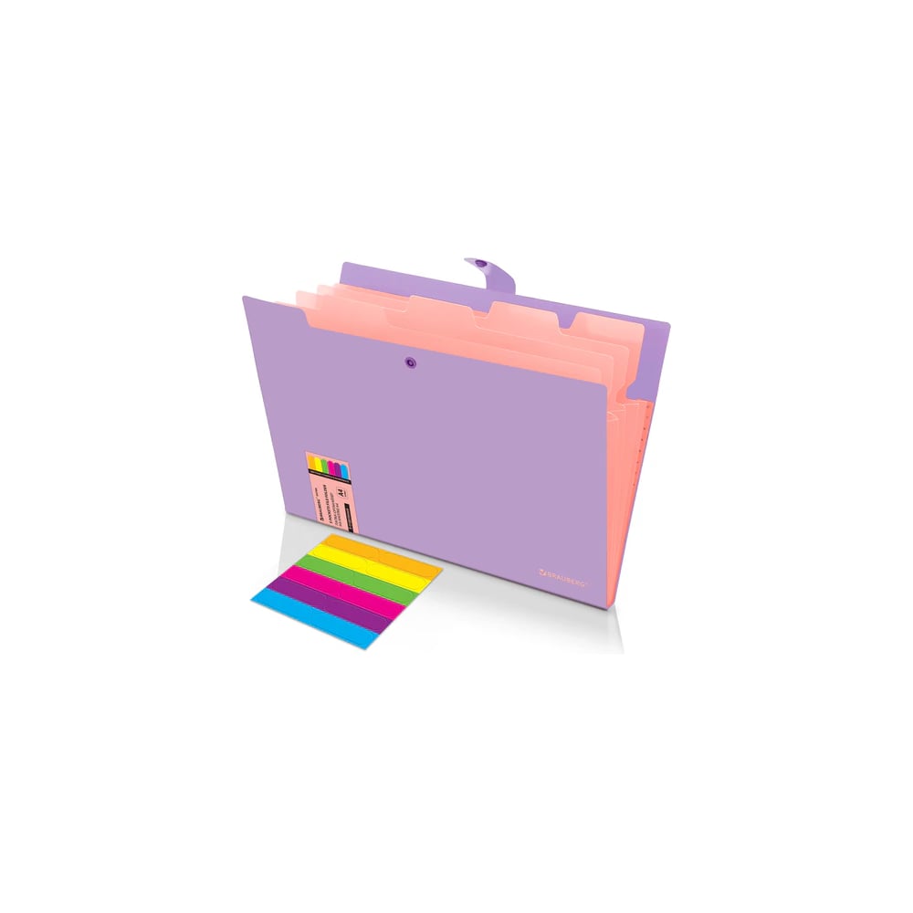 Изображение товара Папка-органайзер BRAUBERG на кнопке 5 отделений, Extra, А4, лиловая с персиковым, 274098