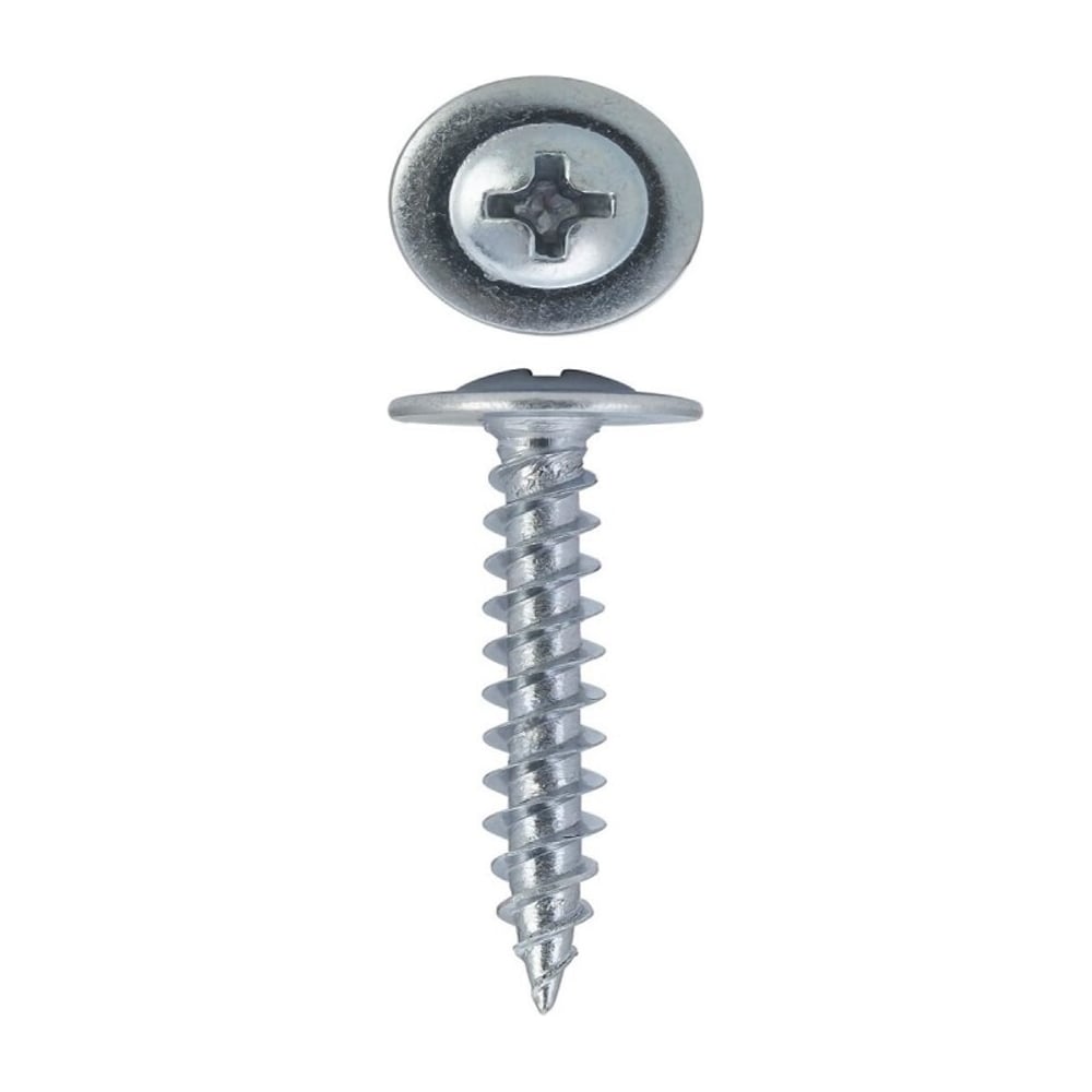 Изображение товара Саморез с полусферической головкой и прессшайбой, острый, цинк, 4,2х41 мм, 500 шт в коробке STEELREX 0117042041B100050008